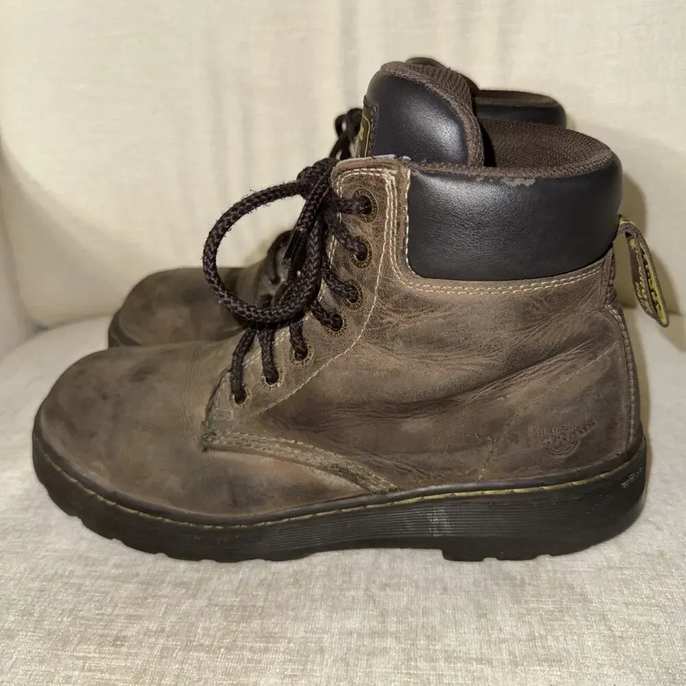 Doc Martens Men Industrial Brown Leather Steel Toe Boot Sz 9 DM347 F2413-11